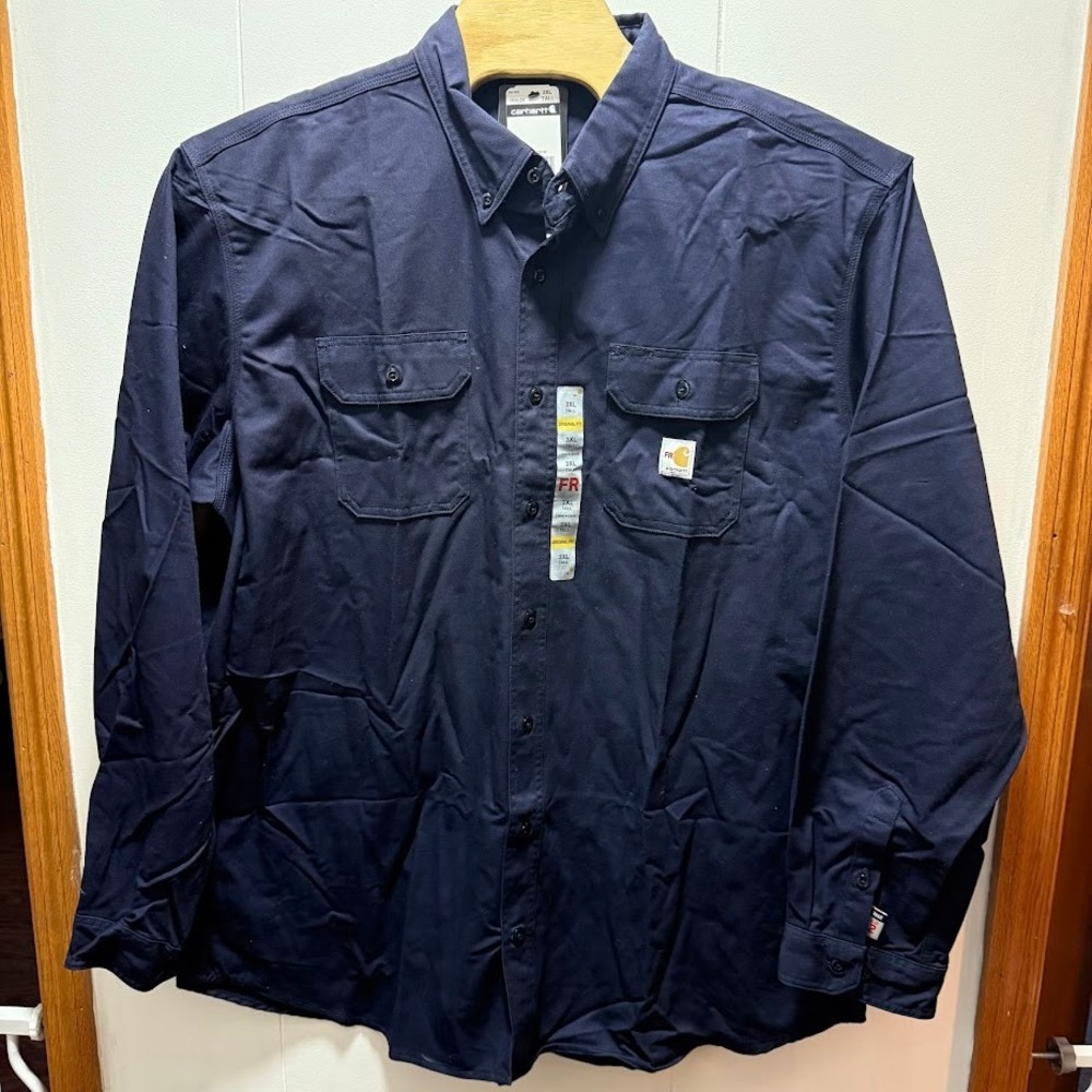 Carhartt FR Shirt Mens Size 3XL Tall Navy Blue Flame Resistant CAT 2 Long Sleeve
